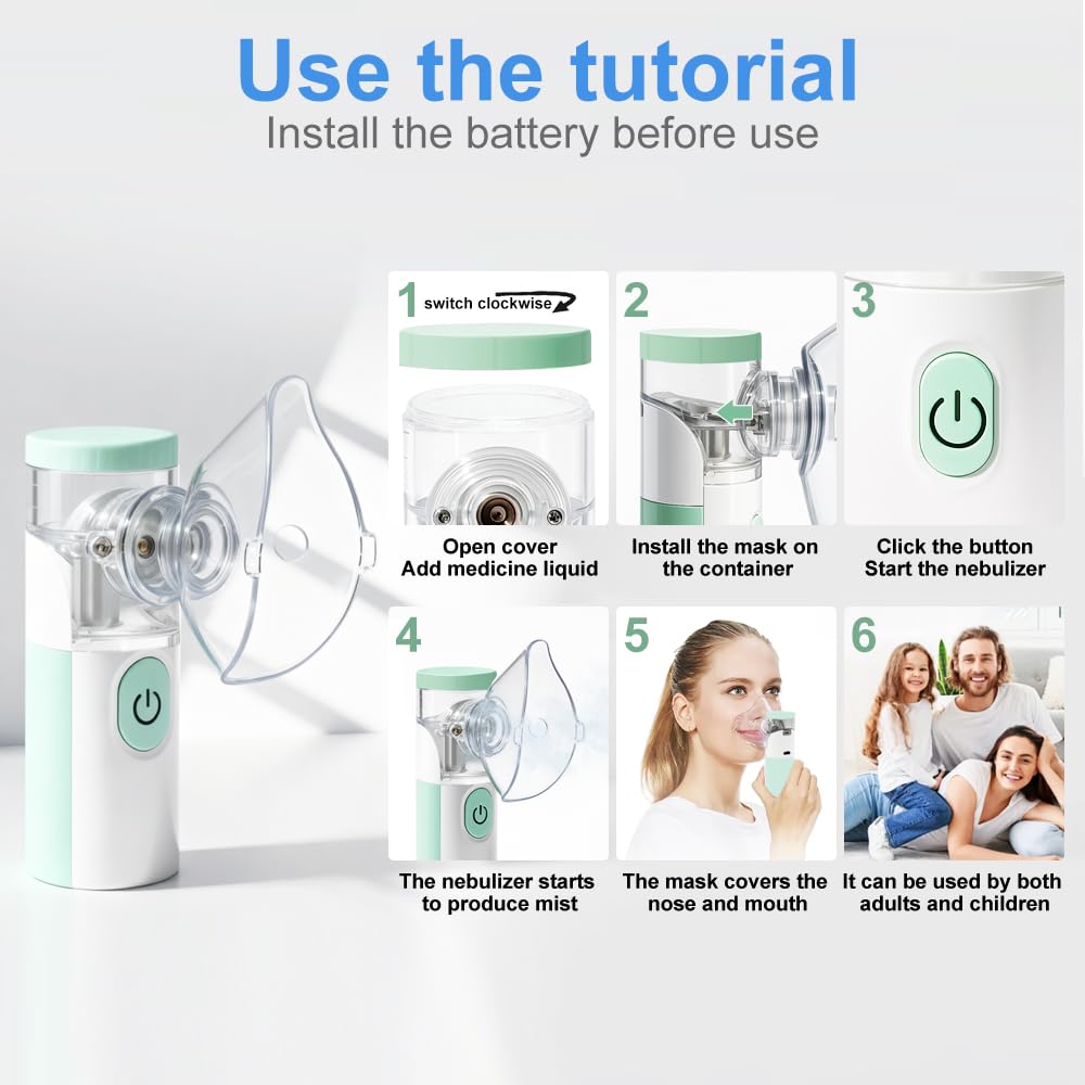 Aerosol Portatile Silenzioso, Macchina Aerosol Ricaricabile,Atomizzazione e assorbimento ad alta efficienza,Kit con 2 Maschere e 1 Boccaglio,per Adulti e Bambini