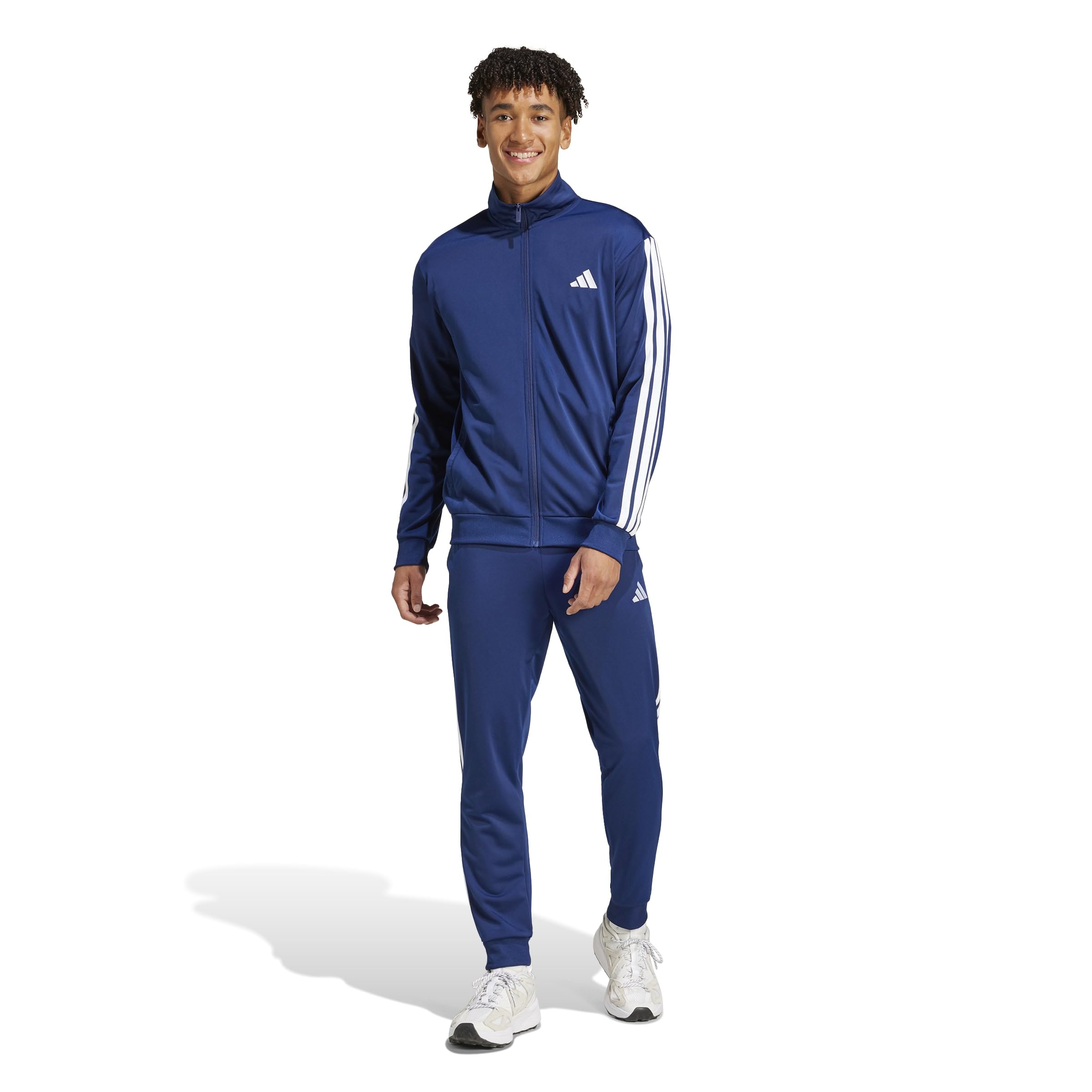 adidas Uomo Sportswear Basic 3 Stripes Tricot Tracksuit, Tuta da Allenamento, Blu (Dark Blue), M