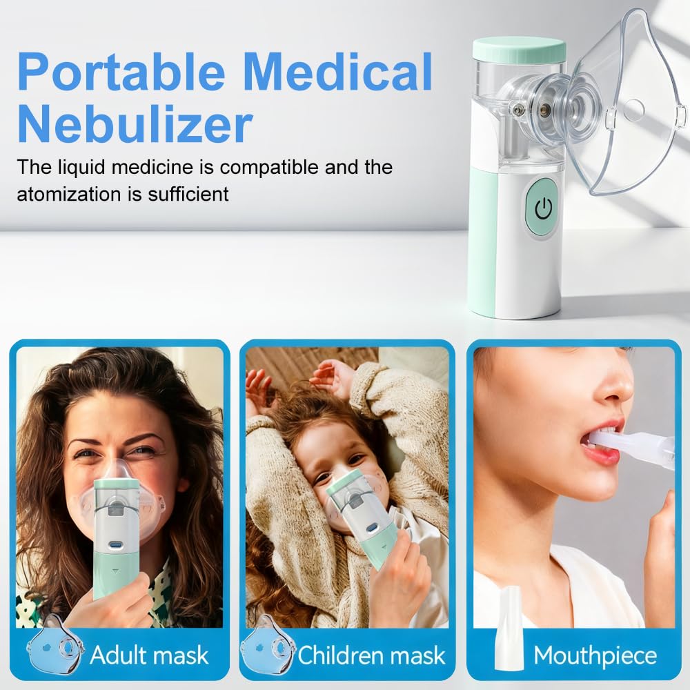 Aerosol Portatile Silenzioso, Macchina Aerosol Ricaricabile,Atomizzazione e assorbimento ad alta efficienza,Kit con 2 Maschere e 1 Boccaglio,per Adulti e Bambini