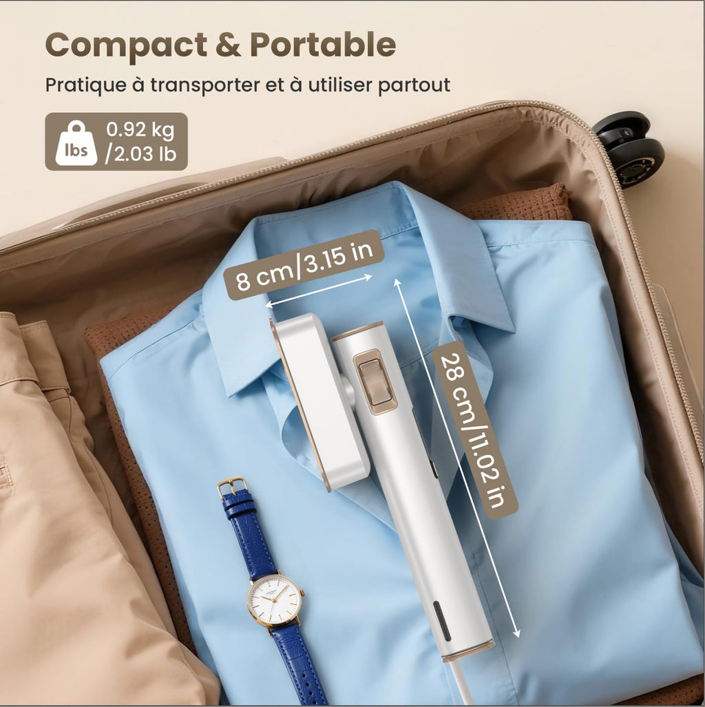 Ferro da Stiro Verticale Stiratore - Viaggio a Vapore Portatile Steamer Vestiti il Migliore con Aspirazione Orizzontale, Anticrepa & Rapido, Ideale per Casa & Viaggi, 3 Livelli, 90° Rotazione Auto