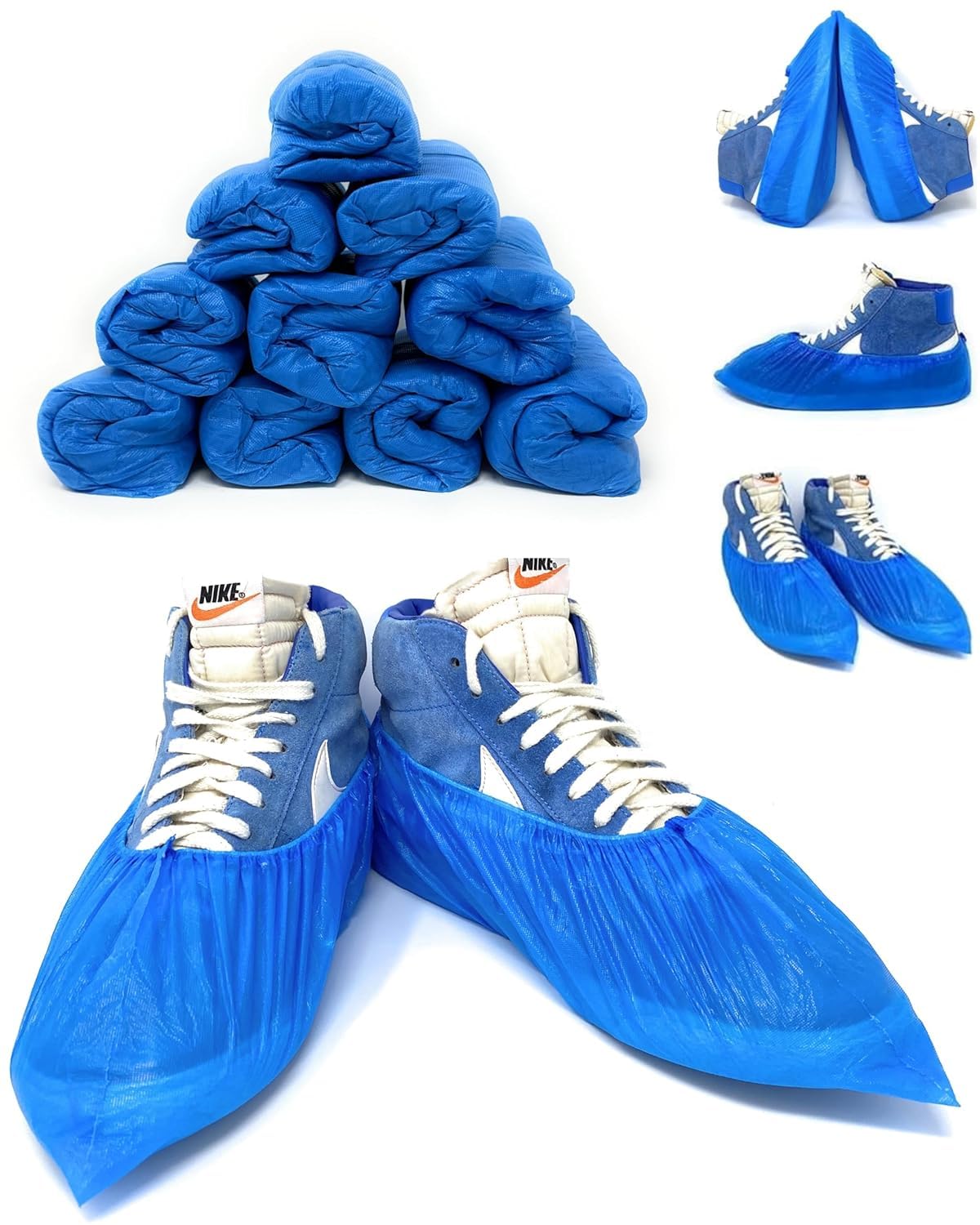 AQASKIN - 100 Copriscarpe Monouso Resistenti 3,2g - Calzari Usa e Getta in CPE - DPI Dispositivi di Protezione Individuale - Pulizia per la Casa - Giardinaggio - Colore BLU