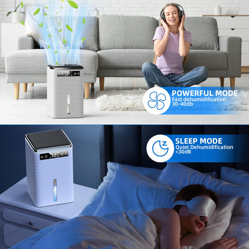 Deumidificatore Casa Muffa, 2500ML, 30dB Ultra Silenzioso, Deumidificatore Portatile per Casa, Ufficio, Bagno, Armadio, Spegnimento Automatico, Timer 2-12 Ore, Dehumidifier con Luce LED, 700ml/24H