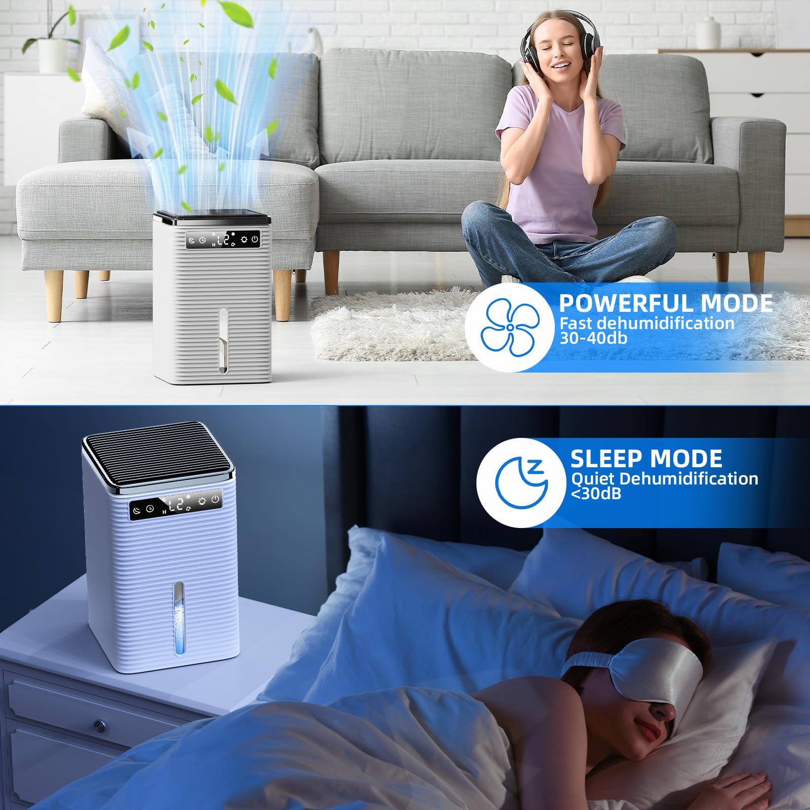 Deumidificatore Casa Muffa, 2500ML, 30dB Ultra Silenzioso, Deumidificatore Portatile per Casa, Ufficio, Bagno, Armadio, Spegnimento Automatico, Timer 2-12 Ore, Dehumidifier con Luce LED, 700ml/24H