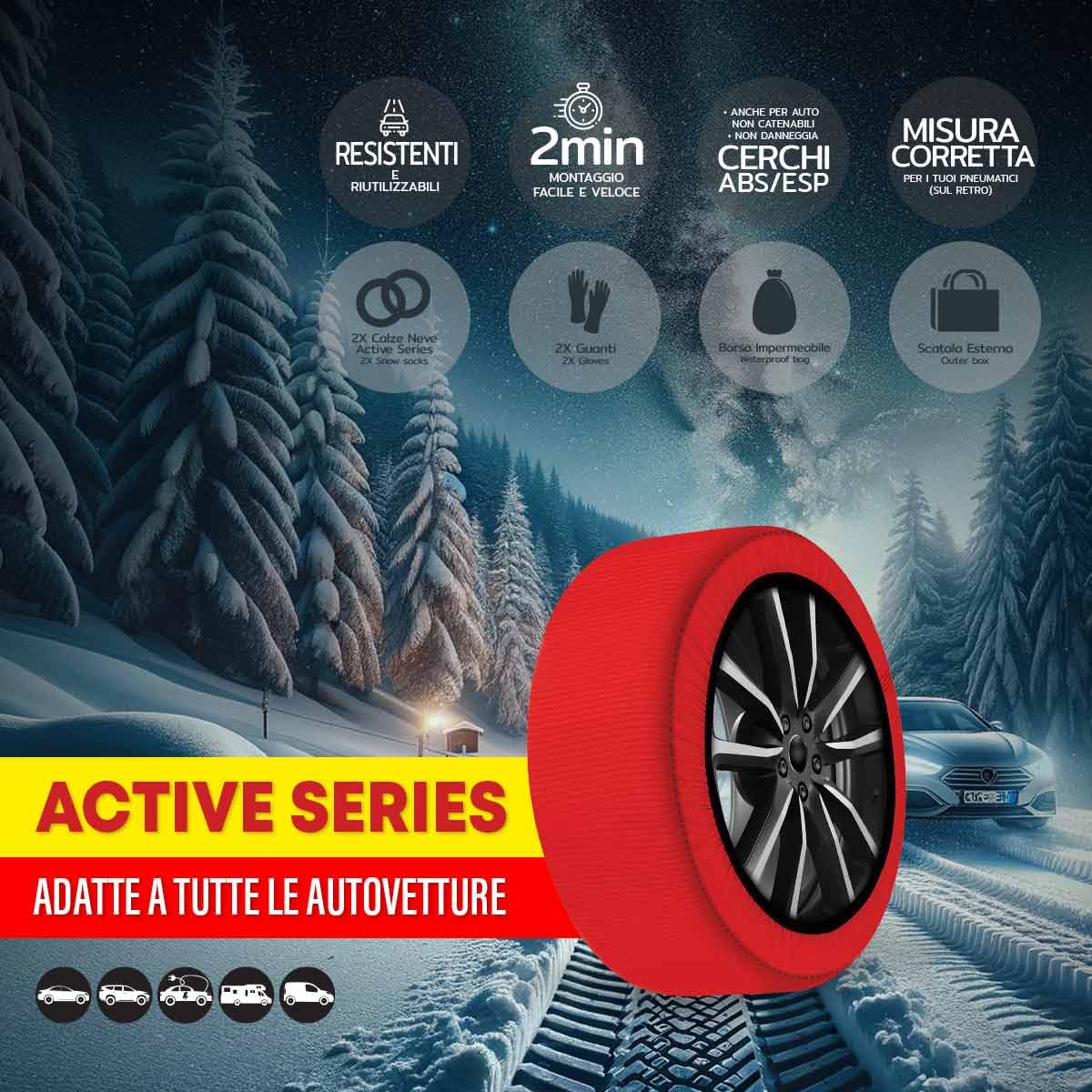 CARALL Calze da Neve Omologate Italia, Colore Rosso, Misura L, Catene Da Neve Tessili (Rosso,L)