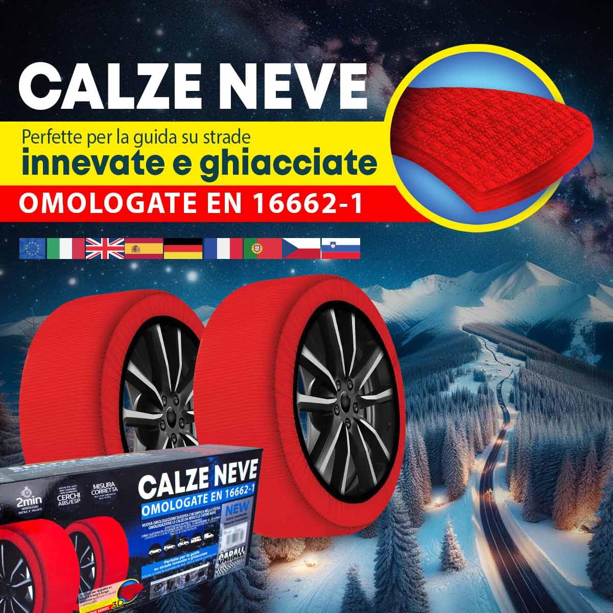 CARALL Calze da Neve Omologate Italia, Colore Rosso, Misura L, Catene Da Neve Tessili (Rosso,L)