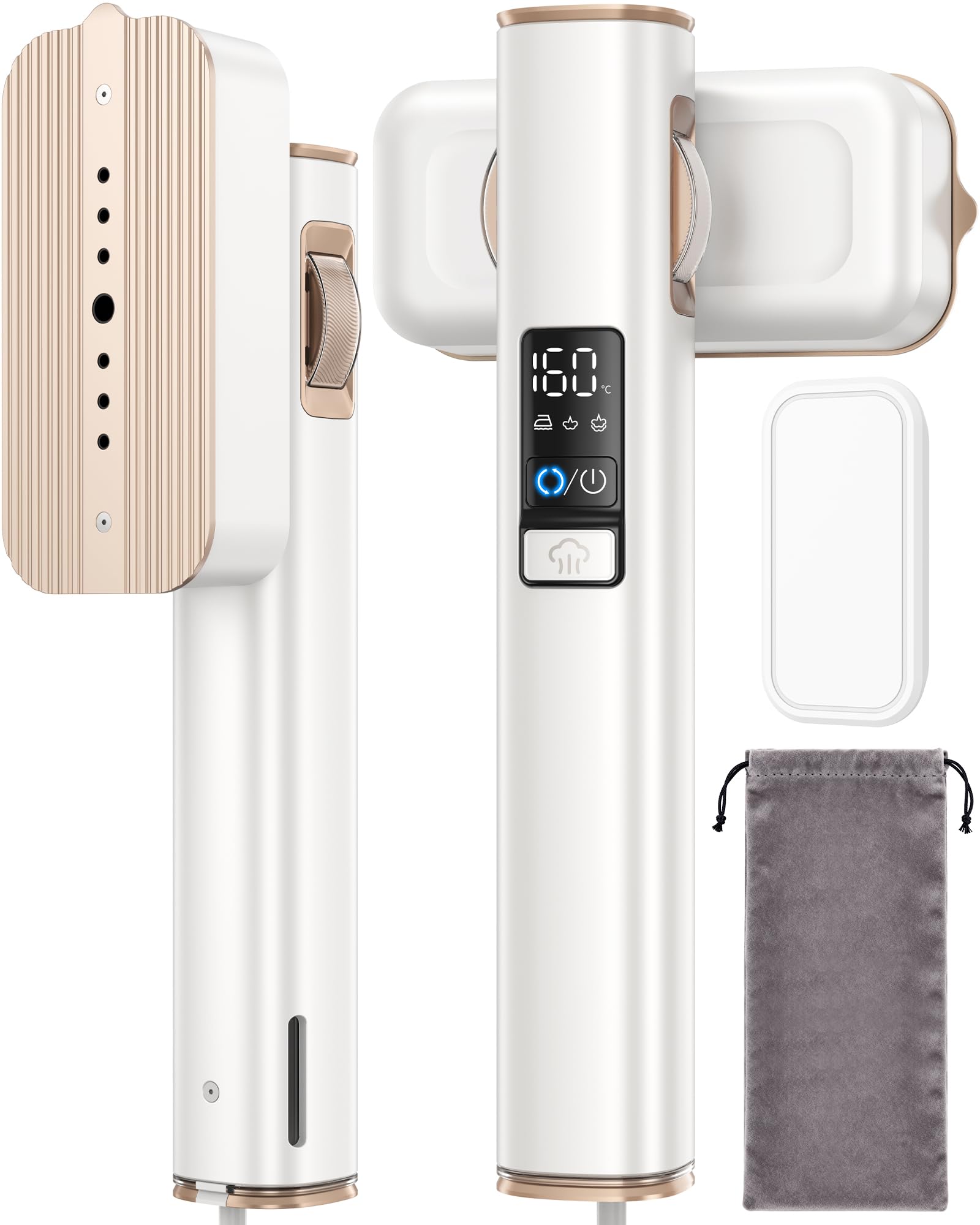 Ferro da Stiro Verticale Stiratore - Viaggio a Vapore Portatile Steamer Vestiti il Migliore con Aspirazione Orizzontale, Anticrepa & Rapido, Ideale per Casa & Viaggi, 3 Livelli, 90° Rotazione Auto