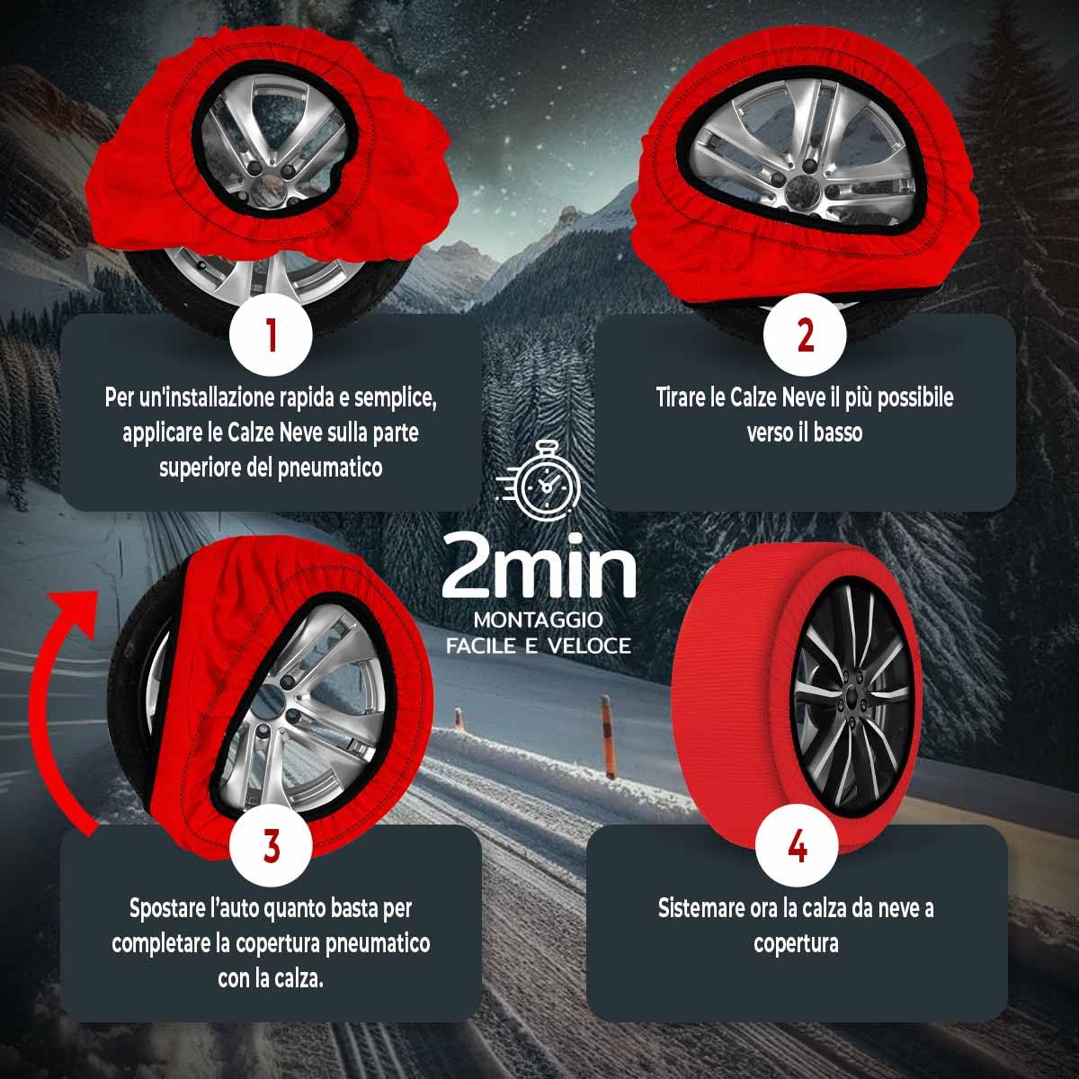 CARALL Calze da Neve Omologate Italia, Colore Rosso, Misura L, Catene Da Neve Tessili (Rosso,L)