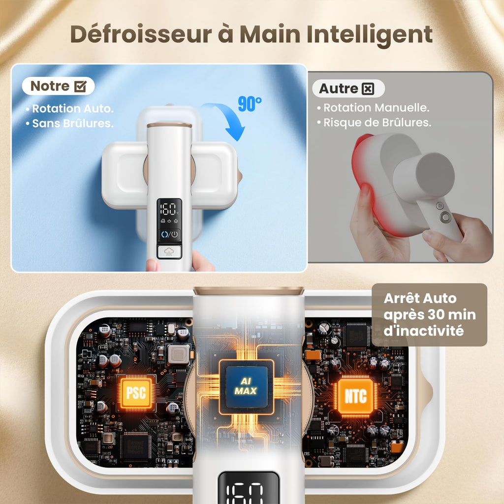 Ferro da Stiro Verticale Stiratore - Viaggio a Vapore Portatile Steamer Vestiti il Migliore con Aspirazione Orizzontale, Anticrepa & Rapido, Ideale per Casa & Viaggi, 3 Livelli, 90° Rotazione Auto