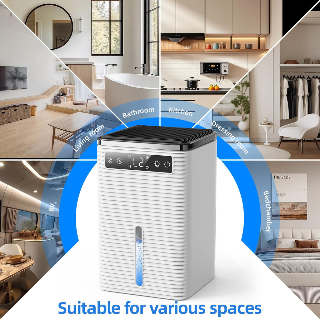 Deumidificatore Casa Muffa, 2500ML, 30dB Ultra Silenzioso, Deumidificatore Portatile per Casa, Ufficio, Bagno, Armadio, Spegnimento Automatico, Timer 2-12 Ore, Dehumidifier con Luce LED, 700ml/24H