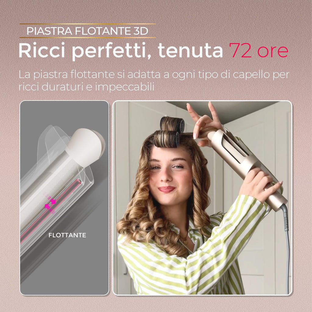 Arricciacapelli Automatico Professionale - Ferro Arricciacapelli Automatico per Grandi Ricci 25mm TYMO Curlpro Plus Beach Waves Piastra Boccoli per Lunghi Capelli Hair Curler Anti-Scaldatura Oro