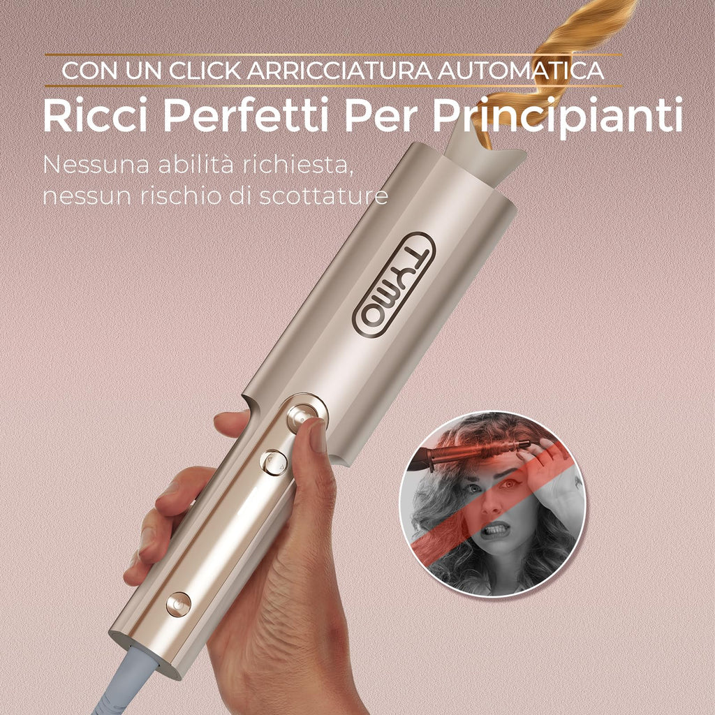 Arricciacapelli Automatico Professionale - Ferro Arricciacapelli Automatico per Grandi Ricci 25mm TYMO Curlpro Plus Beach Waves Piastra Boccoli per Lunghi Capelli Hair Curler Anti-Scaldatura Oro