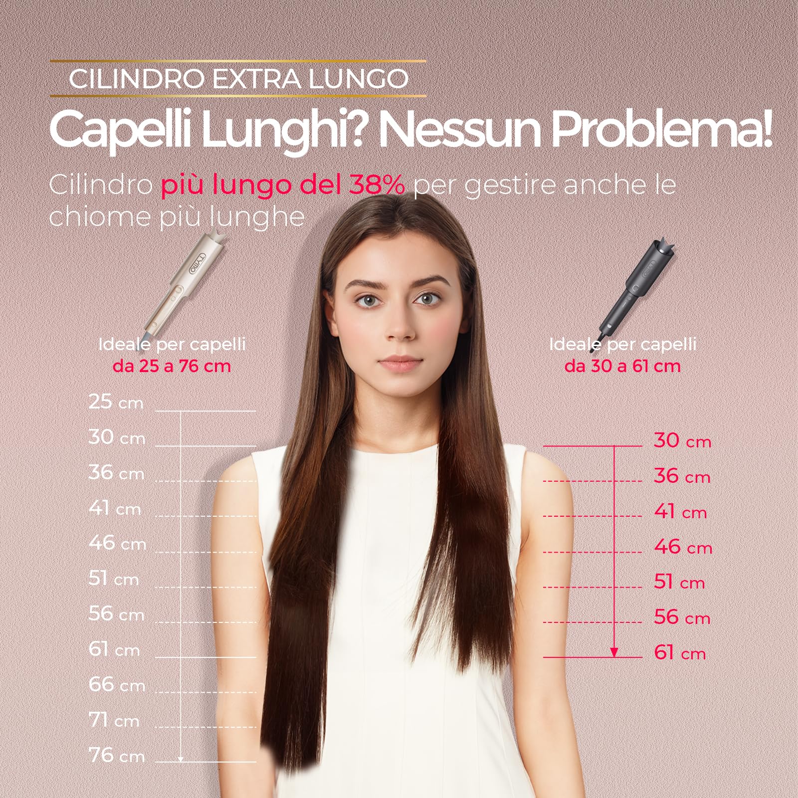 Arricciacapelli Automatico Professionale - Ferro Arricciacapelli Automatico per Grandi Ricci 25mm TYMO Curlpro Plus Beach Waves Piastra Boccoli per Lunghi Capelli Hair Curler Anti-Scaldatura Oro