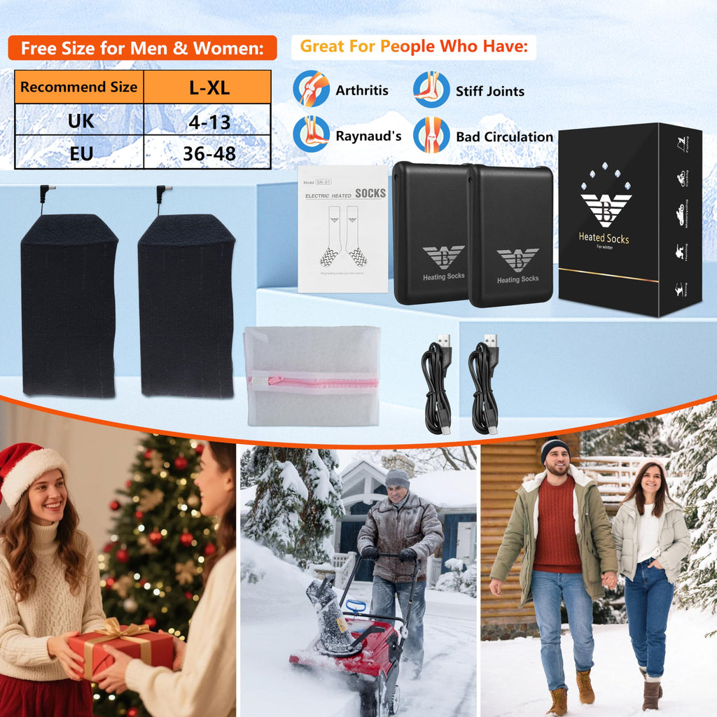 Calze Riscaldate Uomo Donna - 7.4V 3000mAh Calzini Riscaldati a Batteria, Controllo delle APP Calzini Riscaldanti per Inverno All'aperto